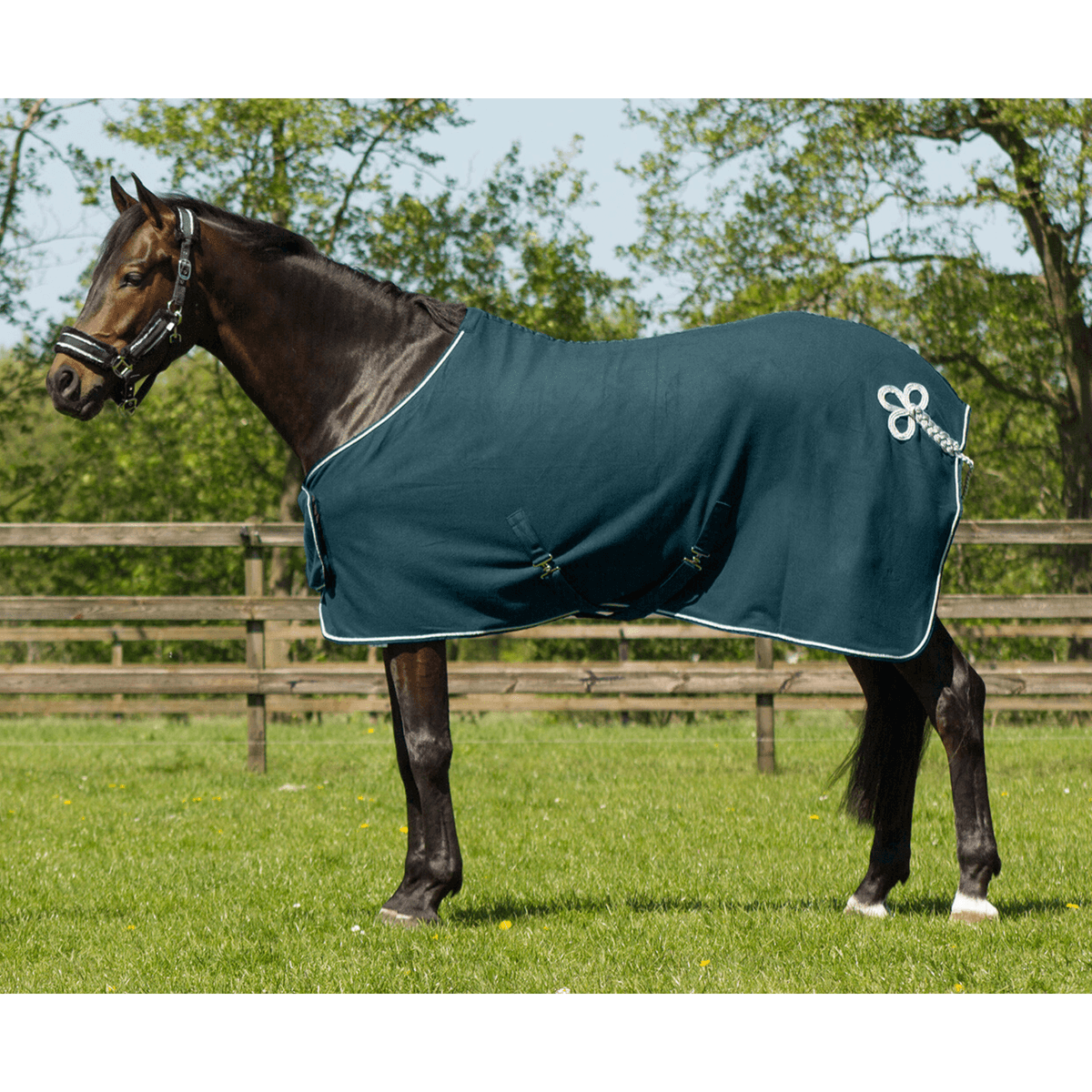 QHP Fleece rug w/ornament Petrol Silver
